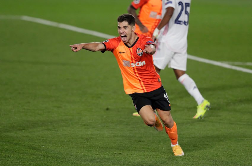 MADRID, SPAIN - OCTOBER 21: Manor Solomon Celebrates 0-3 during the UEFA Champions League match between Real Madrid v Shakhtar Donetsk at the Estadio Alfredo Di Stefano on October 21, 2020 in Madrid Spain (Photo by David S. Bustamante/Soccrates/Getty Images)