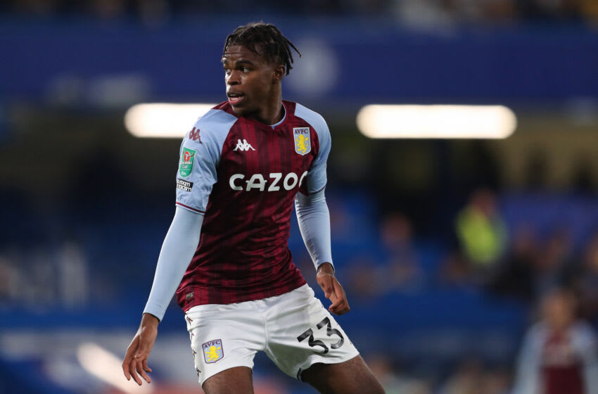 LONDON, ENGLAND - SEPTEMBER 22: Carney Chukwuemeka of Aston Villa during the Carabao Cup Third Round match between Chelsea and Aston Villa at Stamford Bridge on September 22, 2021 in London, England. (Photo by James Williamson - AMA/Getty Images)