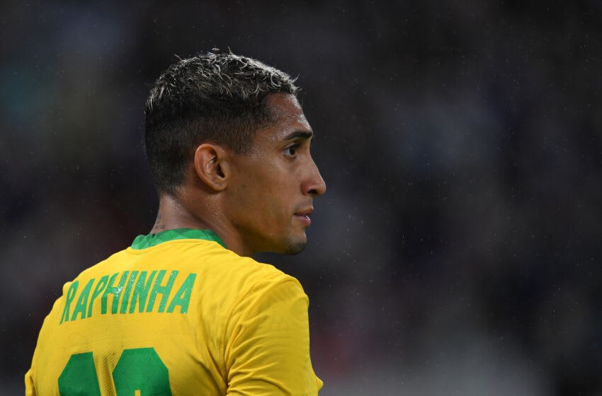 TOKYO, JAPAN - JUNE 06: Raphinha of Brazil looks on during the international friendly match between Japan and Brazil at National Stadium on June 06, 2022 in Tokyo, Japan. (Photo by Masashi Hara/Getty Images)