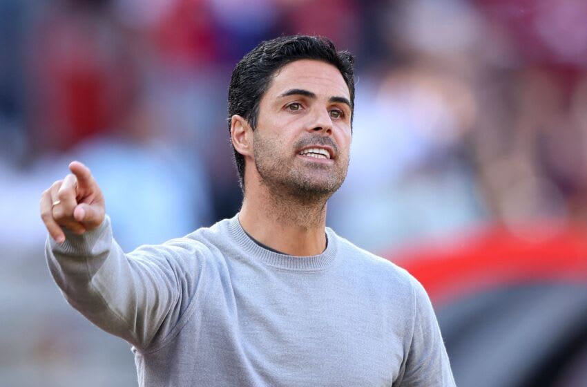 NUREMBERG, GERMANY - JULY 08: Mikel Arteta reacts during the pre-season friendly match between 1. FC Nürnberg and Arsenal F.C. at Max-Morlock-Stadion on July 08, 2022 in Nuremberg, Germany. (Photo by Alexander Hassenstein/Getty Images)