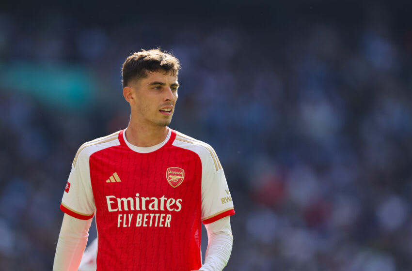 LONDON, ENGLAND - AUGUST 6: Kai Havertz of Arsenal during The FA Community Shield match between Manchester City against Arsenal at Wembley Stadium on August 6, 2023 in London, England. (Photo by Matthew Ashton - AMA/Getty Images)
