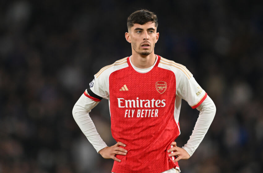 LONDON, ENGLAND - OCTOBER 21: Kai Havertz of Arsenal looks on during the Premier League match between Chelsea FC and Arsenal FC at Stamford Bridge on October 21, 2023 in London, England. (Photo by Michael Regan/Getty Images)