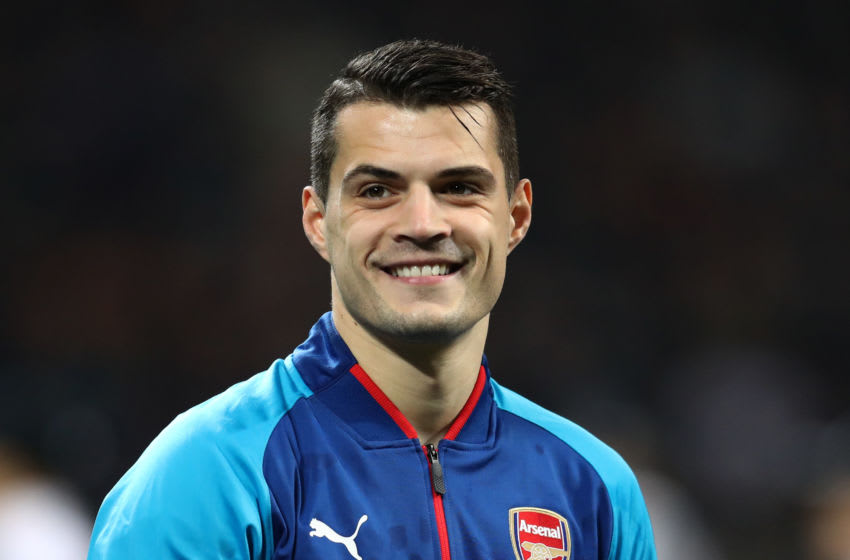 MILAN, ITALY - MARCH 08: Granit Xhaka of Arsenal during the UEFA Europa League Round of 16 match between AC Milan and Arsenal at the San Siro on March 8, 2018 in Milan, Italy. (Photo by Catherine Ivill/Getty Images)